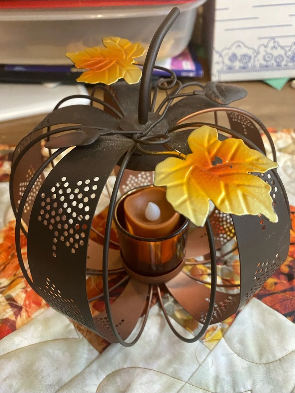 Kirklands Rust Orange Metal Pumpkin Lanterns - Pair